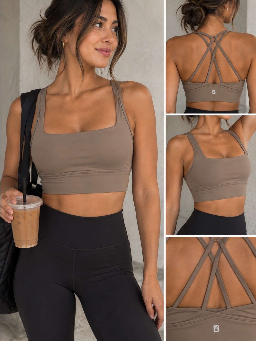 BuffBunny Strappy Square-Neck Sports Bra - Taupe